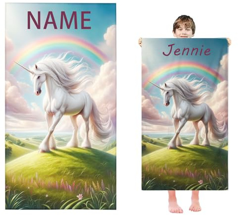 Fadaing Personalisiert Einhorn Strandtuch Mit Namen, Personalisierte Handtuch Badetuch Mit Namen Mikrofaser Strandtuch Groß 100x200cm Badetuch Cartoon Einhorn Für Kinder (60 x 120 cm,1)