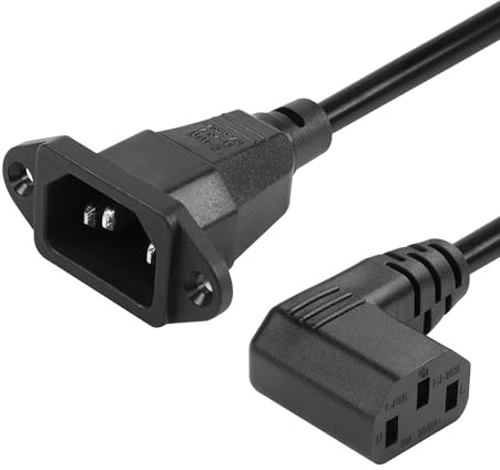 CERRXIAN C14 auf 90 Grad C13 PDU Netzteil-Verlängerungskabel, IEC 320 C14 Stecker auf linksgewinkelt, C13-Buchse, 3-poliges Netzkabel, für Monitore, Computer usw. - 0,3 m (links)