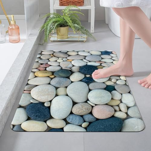 Tapis De Bain Diatomite 60X90Cm La Pierre Tapis De Douche Antidérapant,Tapis Salle De Bain Absorbant,Tapis De Douche Séchage Rapide,Stone Bath Mat,Doux Microfibre Tapis Bain