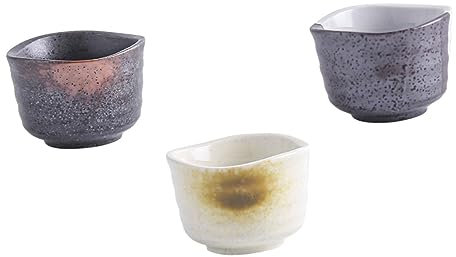 Amosfun Japanese-Style Ceramic Sake Cups Set of 3 White Porcelain Sake Serving Cups for Traditional Japanese Alcohol Drink and Wine Tasting Random Style