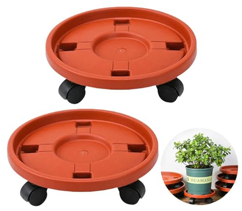 ETRAVEL 2 Pcs Plant Caddy 12inch, Plant Pot Trolley with Wheels, Plastic Planter Roller for Heavy Garden Pot, Plant Pot Stand, Loading Capacity 56kg Each (OD:30CM, RED)