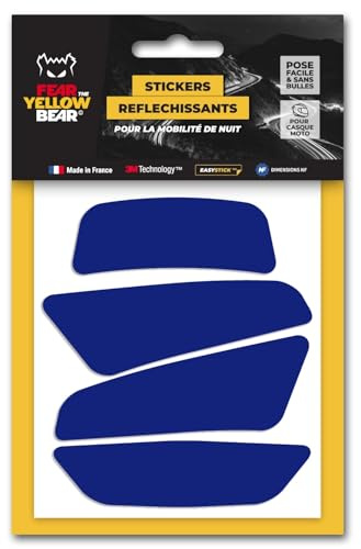 Yellow Bear© Easy Four Color, Kit 4 Stickers Retro réfléchissants REPOSITIONNABLES, pour Casque Moto, 3MTM Technology (Bleu)