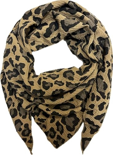 XL DreieckStrickschal Leopard Frühling Schal 100% Baumwolle Made in Italy Fashion Tuch Dreieckschal Stola Herbst Frühling Tuch Leo