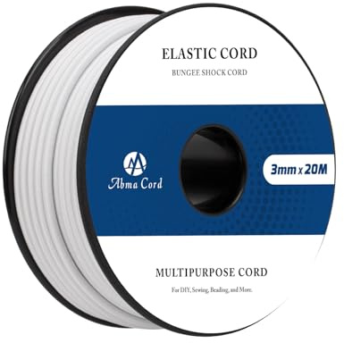 Abma Cord Filo Elastico 3mm x 20m Cordino Cordoncino Corda Elastica Tondo per Braccialetti, Gioielli, Perline, Campeggio - Bianco
