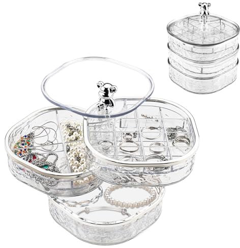 Zosenyer Portagioie a 3 livelli, trasparente a 360°, con organizer da toeletta e vari reparti per orecchini, anelli, collane e bracciali