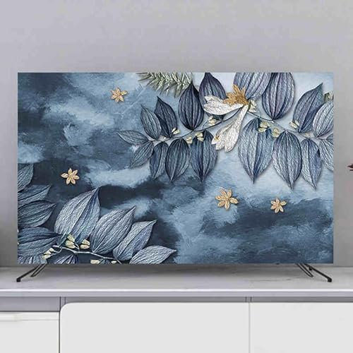 Indoor TV Cover Cloth Dust Proof TV Screen Protector Cover 32-80 Inches Television Dustproof Cover Colorful Painting Printed Hanging Desktop Curved Screen Decorative Cover-leaves||80（188X110cm）