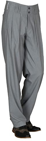H K Mandel Graue Bundfaltenhose für Herren im Vintage-Stil der 50er Jahre. Perfekt für Tanz, Rockabilly - Elegante Anlässe mit hohem Bund - weitem Schnitt. Größe 56