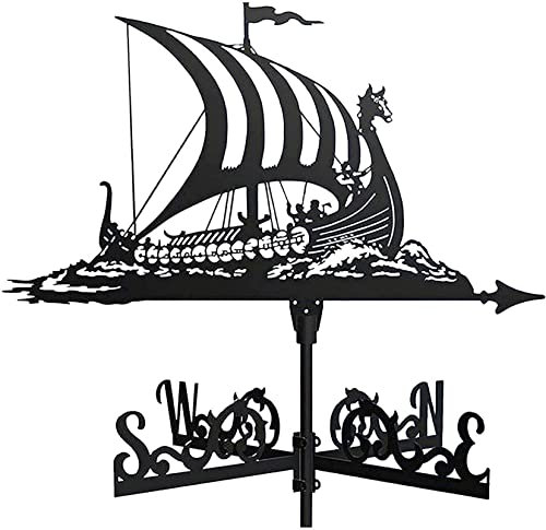 Girouette de bateau en acier inoxydable rétro avec indicateur de direction du vent pour jardin, terrasse, cour (cuirassé viking)