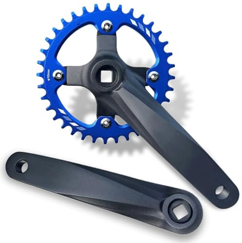 KANGXYSQ Mountainbike Kurbelgarnitur Quadratische 152/165/170mm Fahrrad Kurbelarm Set Schmalen Breiten Zähnen Kettenblatt 32/34/36/38T(Blue,152mm,32T)