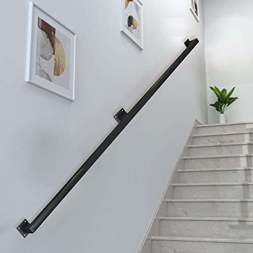 Cuadrado Pasamanos Pasamanos para escaleras Escalones para interiores y exteriores - 1m 150cm 2m 240cm 3m 6m Soportes de barandilla de escalera de montaje en pared Kit de hierro forjado negro Barra de