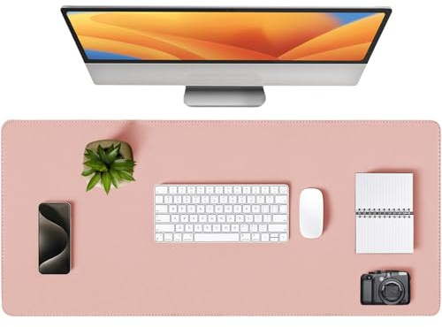 Leather Desk Mat and Mouse pad，Non-Slip PU Leather Desk Pad，Easy to Clean，Suitable for Waterproof Desktop Writing Pads in Offices and Homes (Pink，40 * 80cm)