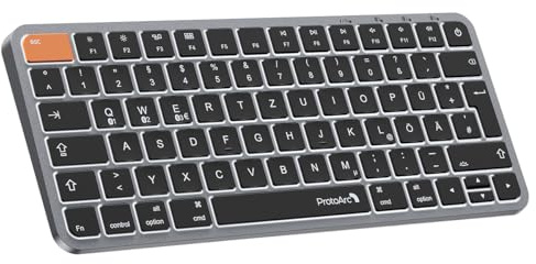 ProtoArc Beleuchtet Kompakte Kabellose Tastatur für Mac, K90-A Bluetooth QWERTZ Funk Tastatur, Mehrgeräte-Gerät, Aufladbar, Leise Wireless Keyboard Kompatibel mit MacBook Pro/Air, iPad, iPhone