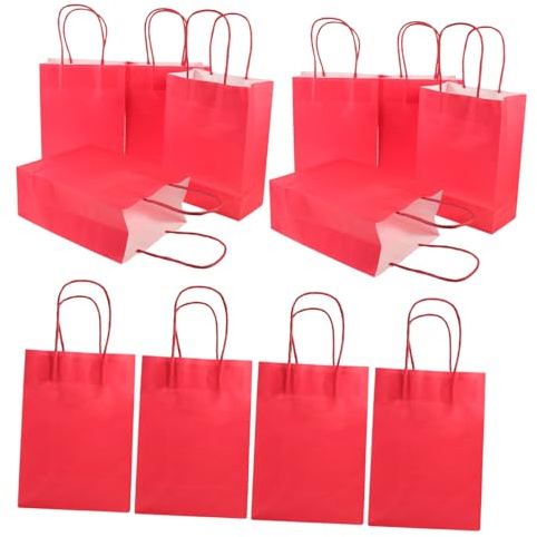 VALICLUD 12stücke Papier Geschenktüten mit Henkeln Rote Weihnachtsgeschenktüten für Feiern Süßigkeitentüten Partytüten Gastgeschenktüten Leicht und Faltbar für Große Geschenke Leckereien Un