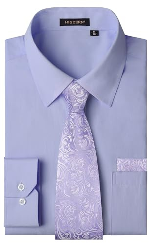 HISDERN Camicia Uomo Slim Fit Elegante Camicie Uomo Manica Lunga con Cravatta Formale Business Matrimonio Casual con Tasca Classiche Regular S-4XL