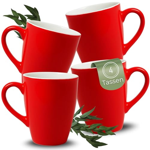 matches21 HOME & HOBBY Kaffeetassen 4er Set aus Keramik 340ml - Teetassen für 4 Personen in Rot, Kaffeebecher Spülmaschinenfest
