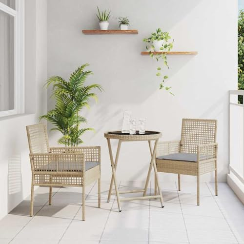 LLEZKBR Outdoor-Möbel-Gartenmöbel-Sets, Bistro-Set, 3-teilig, Beige, Polyrattan