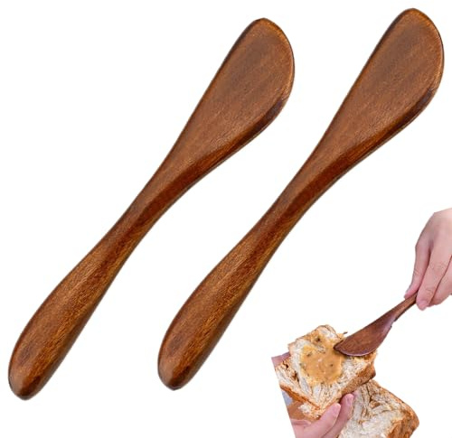 Tsuchbis 2Pcs 6 Inch Wooden Butter Spreaders Mini Kitchen Spatulas | Smooth edge wooden spread tool, ideal for cheese, jelly, sandwich and all kinds of daily condiment spreads