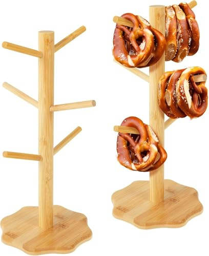 2 Stück Brezelständer Holz, Holzbrezelhalter, Donut Ständer Glatte Gratfreie, Baumförmige Brezel 6-armig, Brezelhalter In Baumform Höhe 33cm, Tassenregal Hölzerner Donutständer Für Hochzeit Die Theke