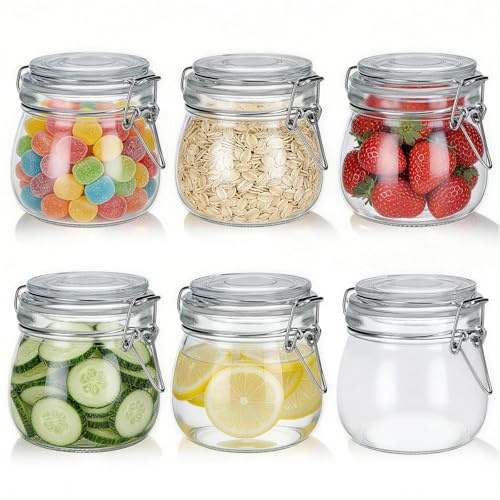 Alitree Set di 6 Barattoli Vetro con Coperchio 500ml, Vasetti Vetro con Clip, Vasetti per Marmellata per Cereali, Barattolo Ermetico con Chiusura a Clip, Marmellata Cereali, Chicchi di Caffè