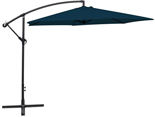 Holamys Parasol déporté, 3 m, bleu, pour jardin et terrasse, protection UV en polyester, avec manivelle, coupe-vent