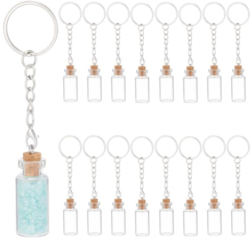 UNICRAFTALE Mini Bouteille en Verre avec Couvercle en Liège Bocaux Transparents avec Porte Clés Métal Petits Bocaux avec Couvercles Bouteilles de Potion de Message pour Décoration Mariage