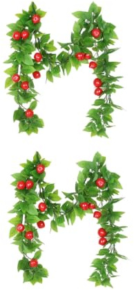 Baoblaze Enredadera Artificial Hiedra Guirnalda, Pequeña Fresa, Enredadera Engomada, Paquete De 2 Unidades, 8 Frutas por Tira, 3.5 Cm De Diámetro, 2.35 Metros De Largo, Hojas con Tacto Engomado