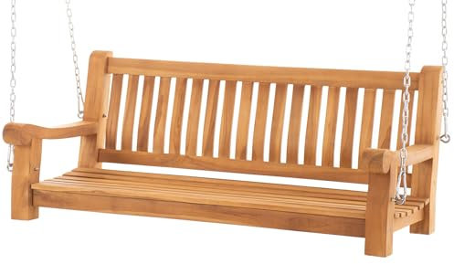 CLP Schaukelbank Joyce I Gartenschaukel aus Teakholz I Holzschaukel wetterfest und massiv I mit Befestigungsmaterial, Farbe:Teak, Größe:180 cm