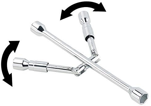 AGT Schlüssel: Faltbarer Kreuzschlüssel für Radmuttern der Größen 17, 19, 21 & 23 mm (Schraubenschlüssel, Radkreuz, Drehmomentschlüssel)