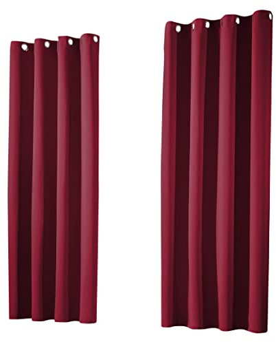 heimtexland ® 1 Paar Thermo- Verdunklungsgardinen Ösenschal Vorhänge Verdunkelnd Isolierend Blickdicht Verdunkelungsvorhänge HxB 245x135 Bordeaux Rot Typ139