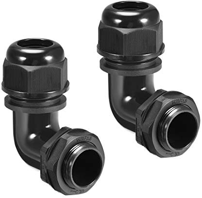 sourcing map M25 Cable Gland, 90 Degree Waterproof IP68 Nylon Joint Adjustable Locknut for 13mm-18mm Dia Cable Wire, 2 Pcs