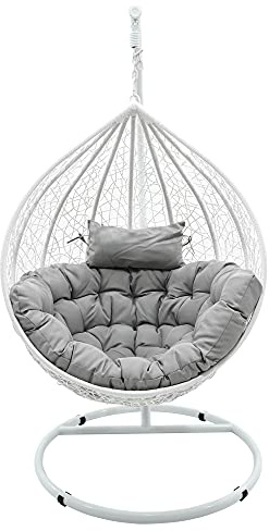 Sillón colgante zafiro de metal y Hularo con cojín suave (blanco)