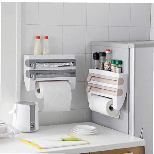 Plastic Refrigerator Cling Film Storage Cutting Rack Wrap Cutter Tin Foils Paper Towel Holder Kitchen Shelf Hang Holder Random Color