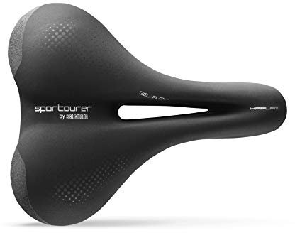 Sportourer by Selle Italia KAALAM Gel Flow – Fahrradsattel, weich mit Gel, reflektierende Technologie, wasserfest – Schwarz