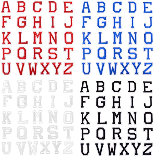 LUTER 104 Stück Buchstaben zum Aufnähen, Buchstaben von A bis Z, zum Aufbügeln auf Patches, bestickte Patches für Kleidung, Handwerk – Rot, Blau, Weiß, Schwarz