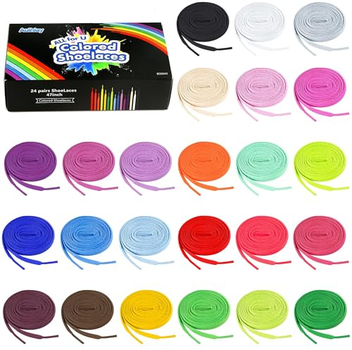 Auihiay 24 Pairs Flat Colored Shoelaces Shoestrings for Sneakers Skate Shoes Sport Shoes Boots, 24 Colour, 0.8 m