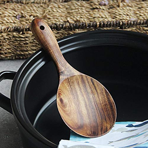Lankater 1pc Teak Wood Rice Spoon, Natural Solid Wood Rice Spoon Wooden Rice Paddle Big Potato Serving Spoon Wooden Kitchen Utensils