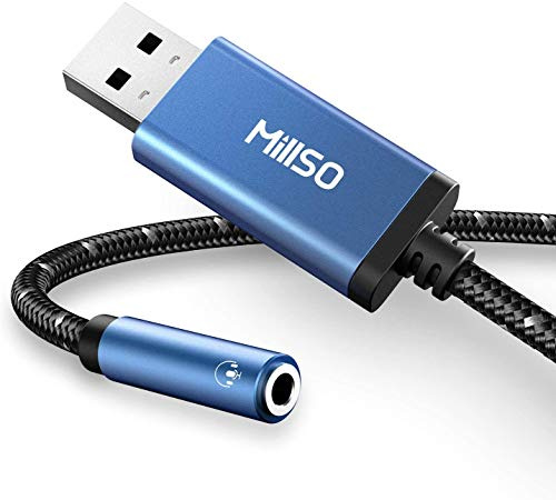 MillSO USB Klinke Adapter 3.5mm Klinke auf USB Audio Konverter Externe Soundkarte mit Nylongeflechtmantel Headset Adapter TRRS Stereo für Kopfhörer, Lautsprecher, PS4, PS5, Laptop, PC - 30cm