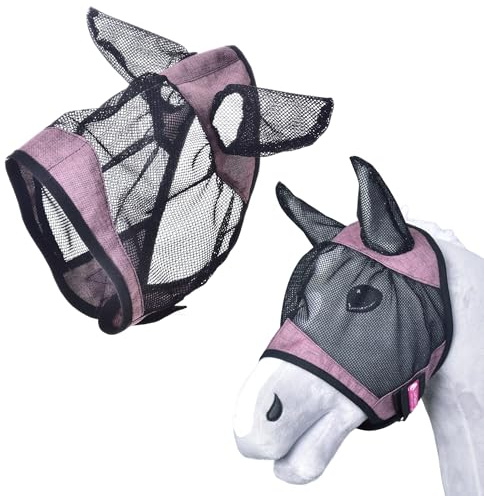 LarDen Hobby Horse Zubehör - Fliegenmaske DeLuxe Pink M | HANDGEFERTIGTE Fliegenschutzmaske für Steckenpferd & Hobby Horsing | Spielzeug | Passend zu Halfter & Trense | für Pferd zum Reiten für Kinder