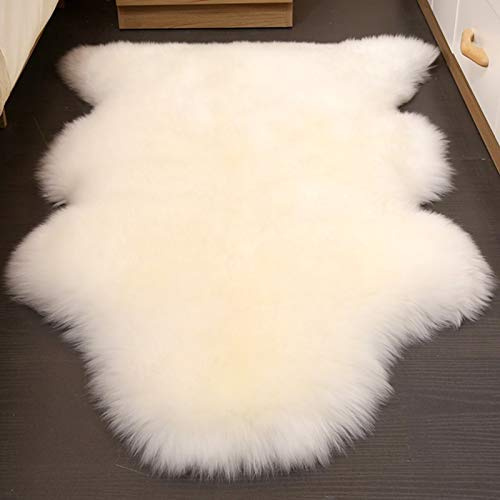 Altlue Real Sheepskin Rug Fluffy Sheepskin Throw Rugs Genuine Fur Rug Natural Furry Rug for Bedroom Living Room Chair (One Pelt) (Color : White)