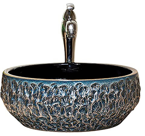 MNSSRN Retro Badezimmer Keramikbecken, handgemalte Waschbecken Waschbecken Runder Badezimmerspüle Vintage über dem Zähler Waschbecken, für Badezimmer