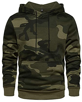 AOTORR Mens Hoodies Pullover Camo Hooded Sweatshirt Patchwork Top Long Sleeve Hoody Casual Tops with Kanga Pockets WY03 Army Green XL