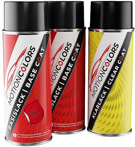 MOTIONCOLORS Colorado Red/Colorado Rot NDTAWWA / PNNDT0 / K für Ford Autolack Sprühdosen Set Grundlack Basislack Klarlack Spraydose 400ml