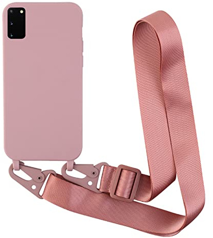 2NDSPRlNG Schutzhülle mit Halskette, kompatibel mit Samsung Galaxy S20 FE / S20 FE 5G, Umhängeband aus Seil, Anhänger, weiches Silikon, Roségold