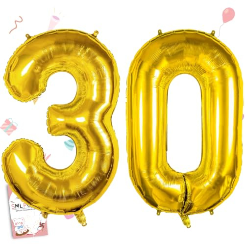 Smlpuame 102cm Folienballon Zahlen Luftballon 0-9 Geburtstag Golden Große 30 Ballons für Geburtstagsfeier Feierdekorationen, Heliumfolien Zahlenballons für Hochzeitstag