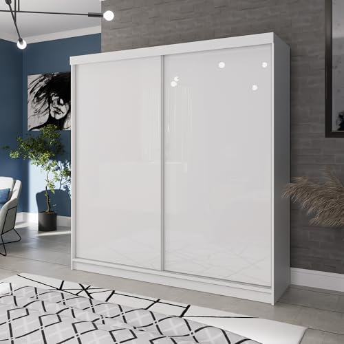 Marlux-Meble Zweitüriger Kleiderschrank 200 cm breit mit Schwebe & Schiebetüren Eckkleiderschrank Garderobenschrank Schlafzimmerschrank Dielenschrank Systemschrank Hochglanz Schrank