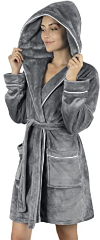 Gräfenstayn Accappatoio donna soffice con Cappuccio - Pile coccoloso - Oeko-Tex Standard 100 - Vestaglia corta - Taglia S - XXXL