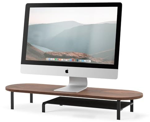 Woodcessories Monitorständer Holz Walnuss - Ergonomisch Schreibtisch Monitorerhöhung / Bildschirmerhöhung mit Ablage 70 x 10 x 22 cm