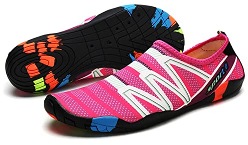 TMEOG Scarpe da Scoglio Uomo Donna Scarpe Mare Acquatiche Scarpe da Spiaggia da Acqua Piscina Scarpette da Immersione per Bagno Surf Nuoto(37 EU,Rosa)