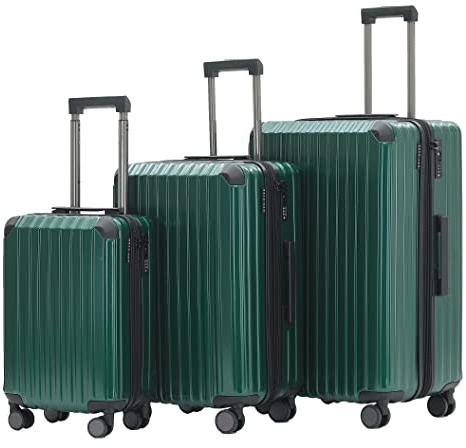 Münicase Kofferset 3 TLG., TSA, Hartschalenkoffer, Dunkelgreen | M/L/XL, ineinander stapelbar, Schutzecken, 360° Rollen, Innenfächer, Kreuzgurt, leise, leicht