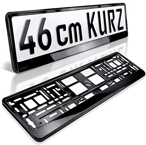 2 Kennzeichenhalter kurz | 46 cm Schwarz Hochglanz | Für Kurze Kennzeichen | Klavier-Lack Look | Nummernschildhalter | Kennzeichen-Halterung | Nummernschild-Halterung | Für Auto-Schilder in 460 x 110 mm